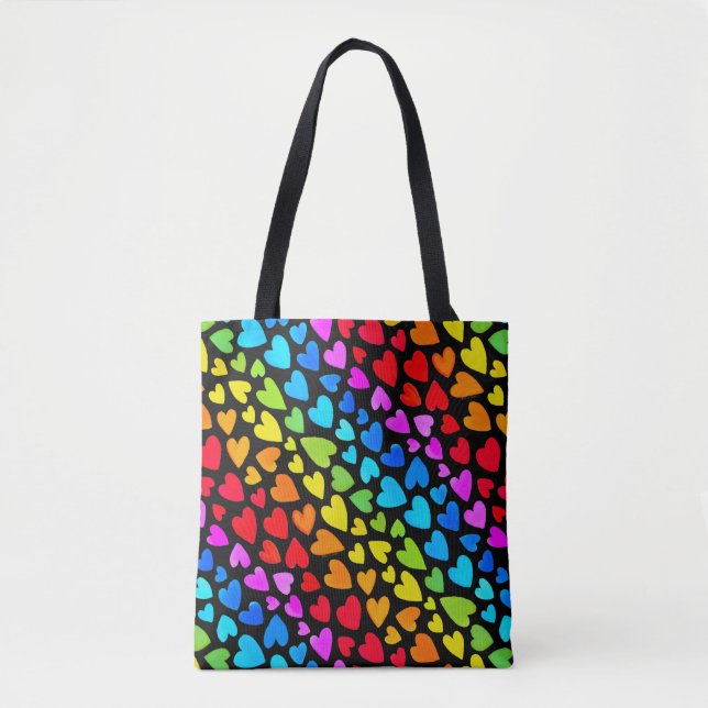 Rainbow Watercolor Hearts Pattern Tote Bag (Front)