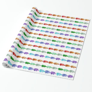 Rainbow Watercolor Hippo Wrapping Paper, Glossy Paper