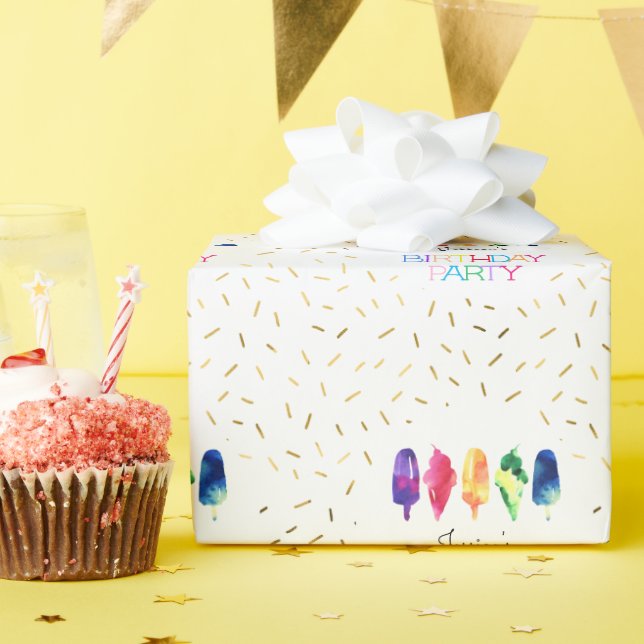 Rainbow Watercolor Ice Cream Cone Birthday Party Wrapping Paper (Birthday Party)