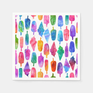 Rainbow Watercolor Ice Cream Ice Pops Pattern Napkin