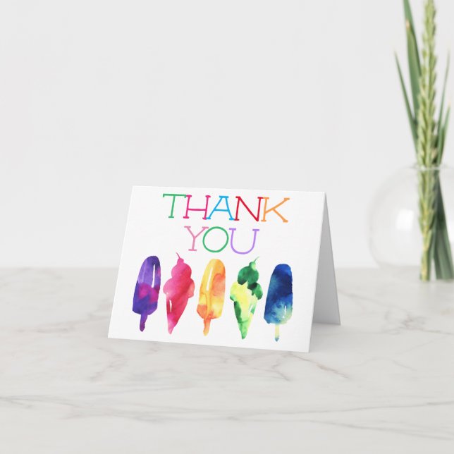 Rainbow Watercolor Ice Cream Popsicle Thank You (Front)