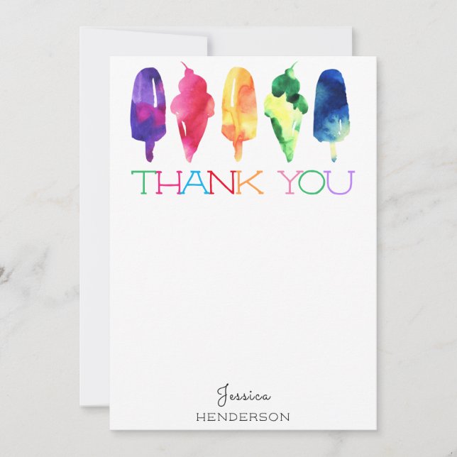 Rainbow Watercolor Ice Cream Popsicle Thank You (Front)