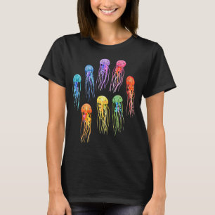 Rainbow Watercolor Jellies on Dark Teal T-Shirt