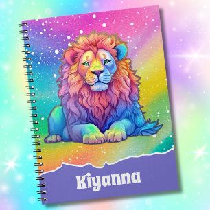 Rainbow Watercolor Lion with Faux Glitter Custom Notebook