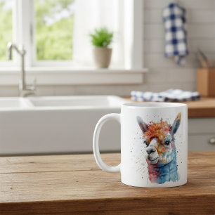 Rainbow Watercolor Llama Coffee Mug