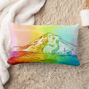 Rainbow Watercolor Mount Hood Lumbar Pillow