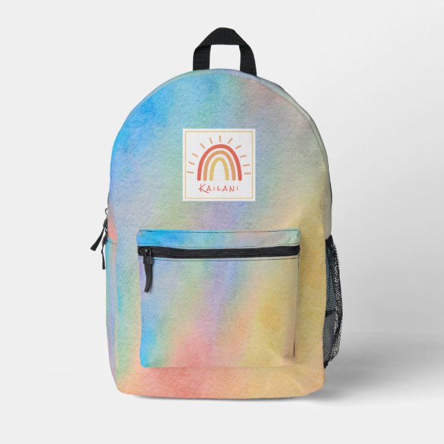 Rainbow Watercolor Name Printed Backpack (Front)