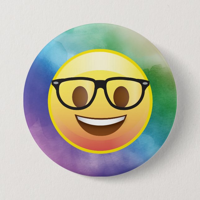 Rainbow Watercolor Nerd Emoji Glasses Pin (Front)