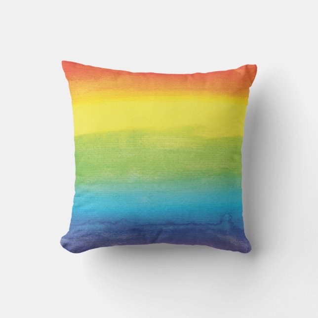Rainbow Watercolor Ombre Modern Colourful Outdoor Pillow (Front)