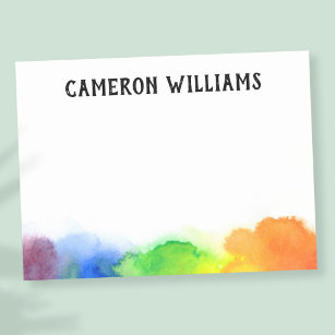 Rainbow watercolor paint border add name artists post-it notes