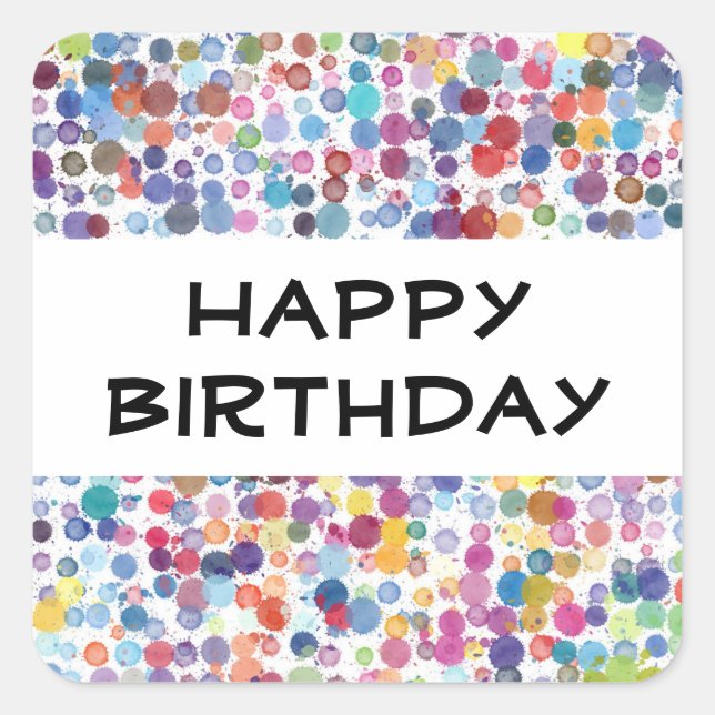 Rainbow Watercolor Paint Polka Dots Square Sticker (Front)