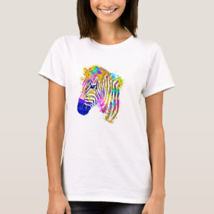 Rainbow Watercolor Paint Splatter Zebra Graphic T-Shirt