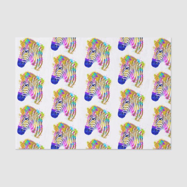 Rainbow Watercolor Paint Splatter Zebra Graphic Tissue Paper (Front)