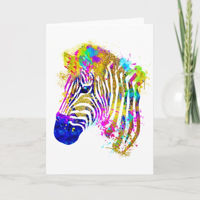 Rainbow Watercolor Paint Splatter Zebra Thank You Card (Front)