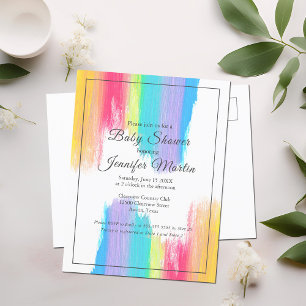 Rainbow Watercolor Paint Strokes Baby Shower Invitation Postcard