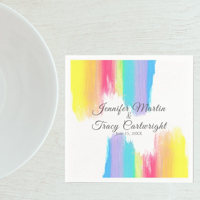 Rainbow Watercolor Paint Strokes LGBTQ Wedding Napkin (Creator Uploaded)