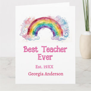 rainbow watercolor pastel best teacher ever est card