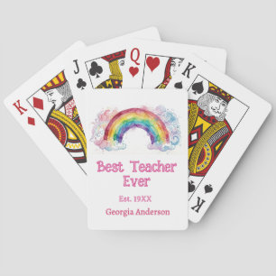 rainbow watercolor pastel best teacher ever est playing cards
