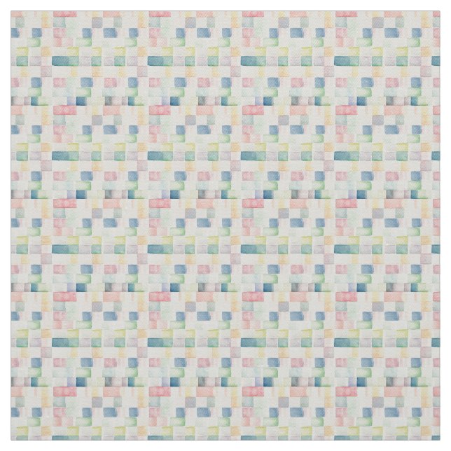 Rainbow Watercolor Pastel Geometric Blocks Fabric (Swatch)