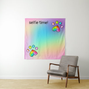 Rainbow Watercolor Paw Print Birthday Party Tapestry