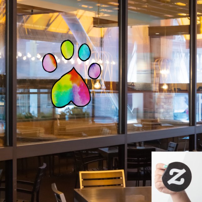 Rainbow Watercolor Paw Print Birthday Party Window Cling (Restaurant Window)