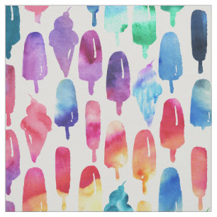 Rainbow Watercolor Popsicle Ice Cream Yummy Fabric