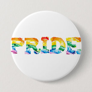 Rainbow Watercolor PRIDE Typography Art LGB LGBTQ 3 Inch Round Button