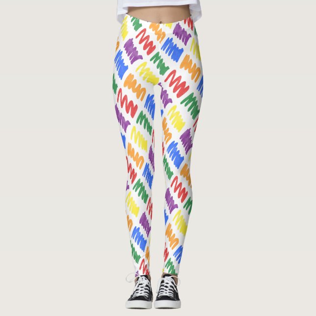 Rainbow Watercolor Scribbles Pattern Leggings (Front)
