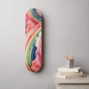 rainbow watercolor skateboard