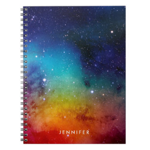 Rainbow Watercolor Space Galaxy Notebook