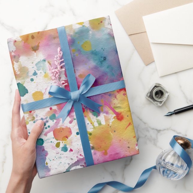 Rainbow Watercolor Splash Abstract Pattern Wrapping Paper (Gifting)