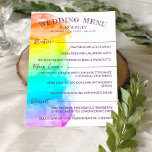 Rainbow Watercolor Splash LGBTQ Wedding Menu<br><div class="desc">Colourful LGBTQ wedding menu in a 5 x 7 size featuring a watercolor ombre wash covering most of the card with charming hand-writing fonts in dark purple. Add your starters,  main courses,  and desserts.</div>