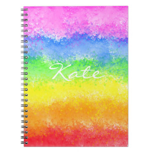 Rainbow watercolor splatter custom personalized notebook