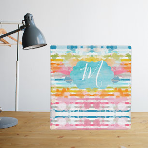 Rainbow Watercolor Stripes and Paint Splatters Binder