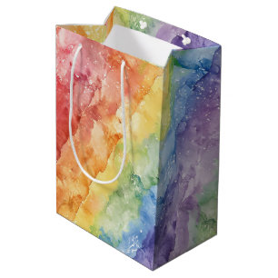 Rainbow Watercolor Stripes Pattern Medium Gift Bag