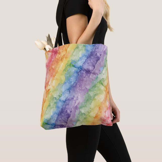 Rainbow Watercolor Stripes Pattern  Tote Bag (Close Up)