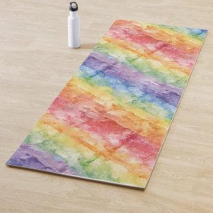 Rainbow Watercolor Stripes Pattern Yoga Mat