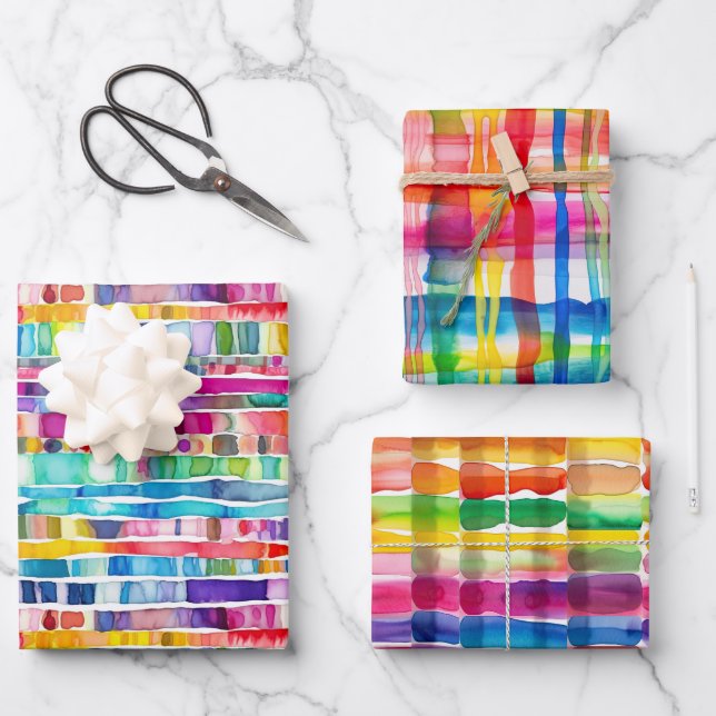 Rainbow Watercolor Stripes Wrapping Paper Sheet (Front)