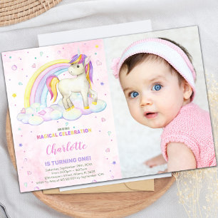 Rainbow Watercolor Unicorn Invitations d'anniversa