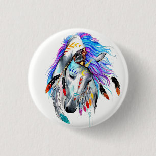 Rainbow watercolor war horse 1 inch round button