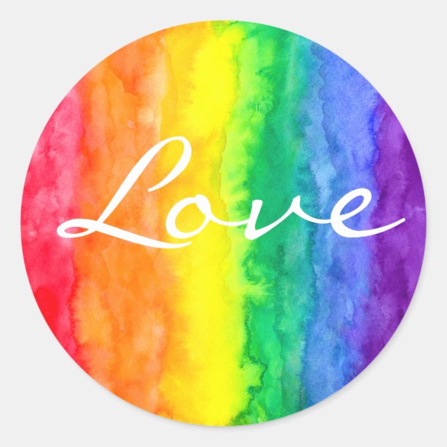 Rainbow Watercolor Wash Classic Round Sticker (Front)