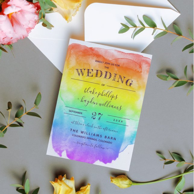 Rainbow Watercolor Wash Gay Wedding Invitation (Creator Uploaded)