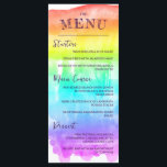 Rainbow Watercolor Wash LGBTQ Wedding Menu<br><div class="desc">Colourful LGBTQ wedding menu featuring a watercolor ombre wash covering most of the card with charming hand-writing fonts in dark purple. Add your starters,  main courses,  and desserts.</div>