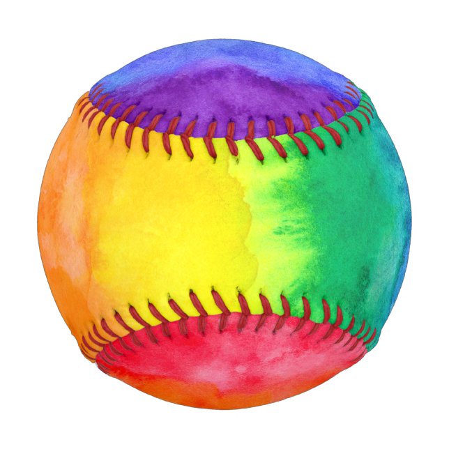 Rainbow Watercolor Wash Rainbow Baseball (Front)