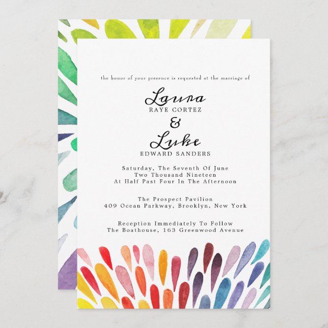 Rainbow Watercolor Wedding Invitation (Front/Back)