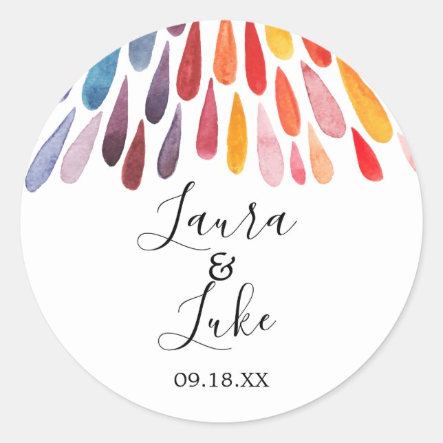 Rainbow Watercolor Wedding Stickers (Front)