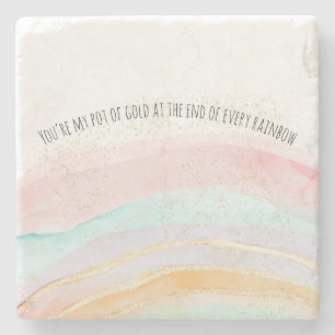 Rainbow Watercolor You're My Pot of Gold Romantic Stone Coaster