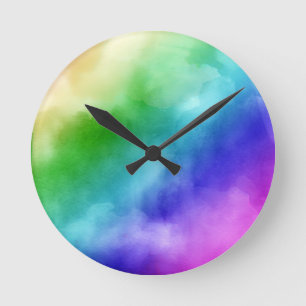 Rainbow Watercolors Round Clock