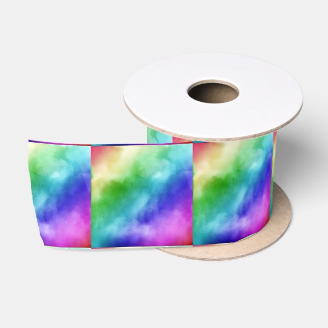 Rainbow Watercolors Satin Ribbon (Spool)