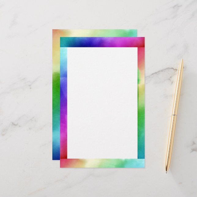 Rainbow Watercolors Stationery (Front/Back In Situ)